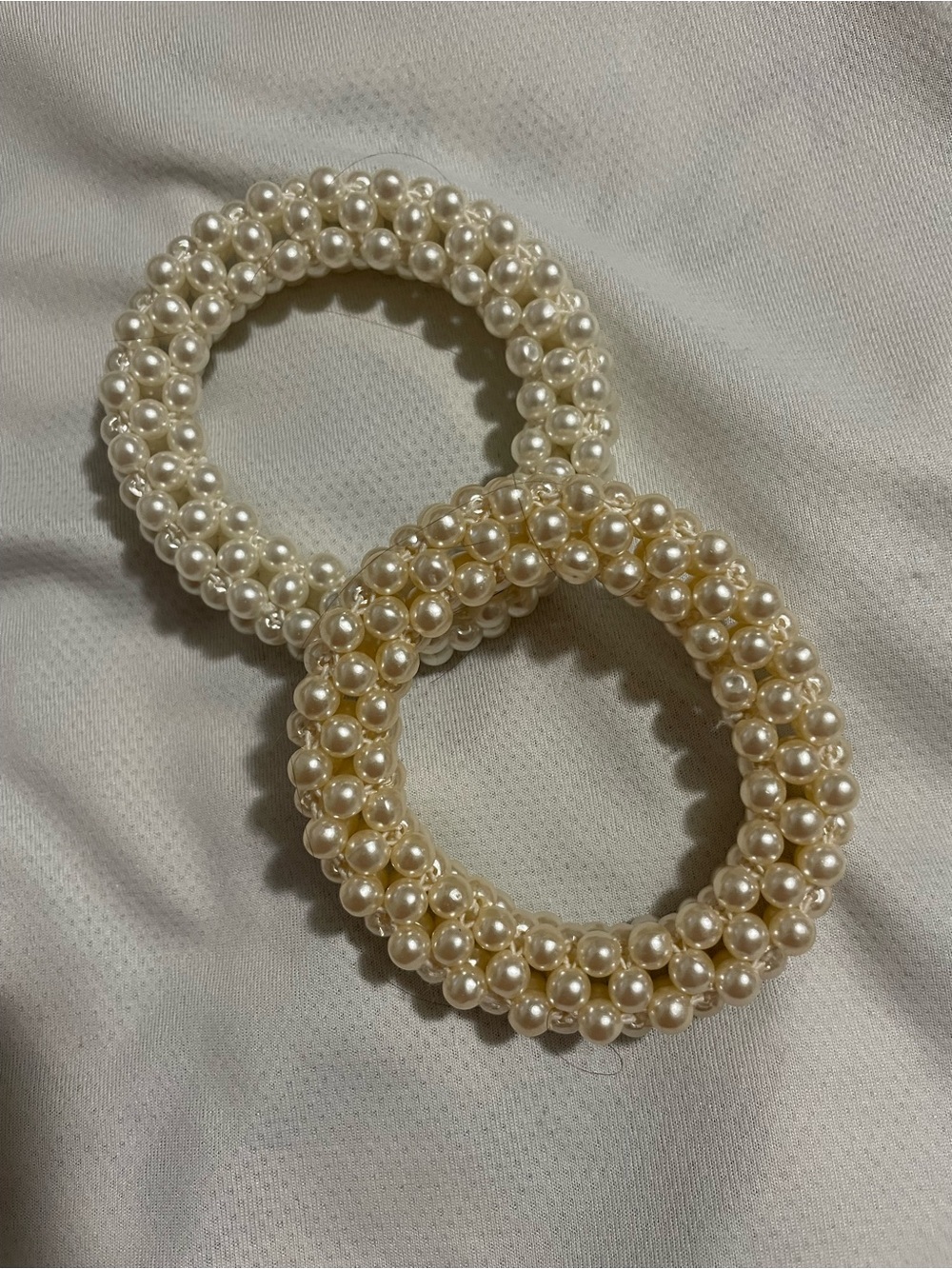 Faux Pearl Beaded Stretch Bracelet - Cream Pearl set of 2